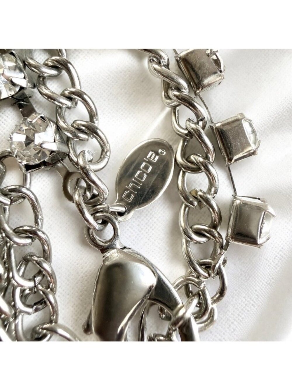 Chico's Rhinestone Double Chain Necklace 36 Silver Tone - Picture 5 of 6